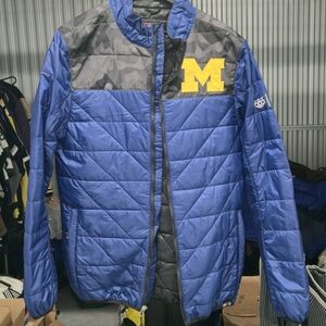 47 Brand Michigan Wolverines Blue and Black Puffer Jacket with Yellow Logo